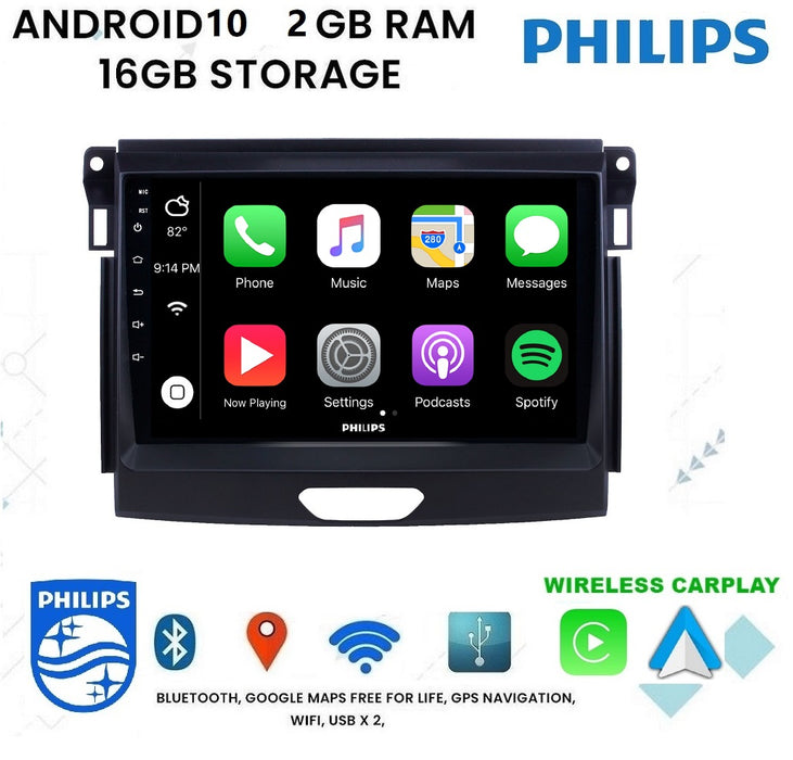 PHILIPS Wireless Carplay / Android Auto -  Ford Ranger PX2 2016+  9 Inch Stereo