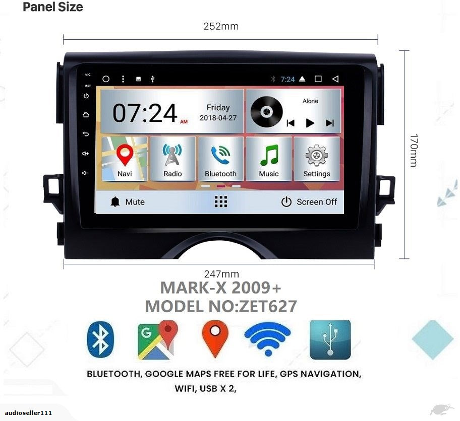 TOYOTA MARK-X MARKX 2009+ OEM 9 INCH SCREEN GPS NAV ANDROID STEREO - BLUETOOTH