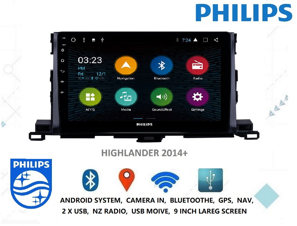 PHILIPS Wireless Carplay $ Android Auto- TOYOTA HIGHLANDER 14 - 21 9 Inch STEREO