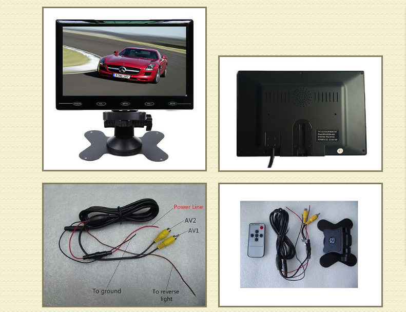 HD 7 inch  Car Rear View Monitor + Led night vision Camera